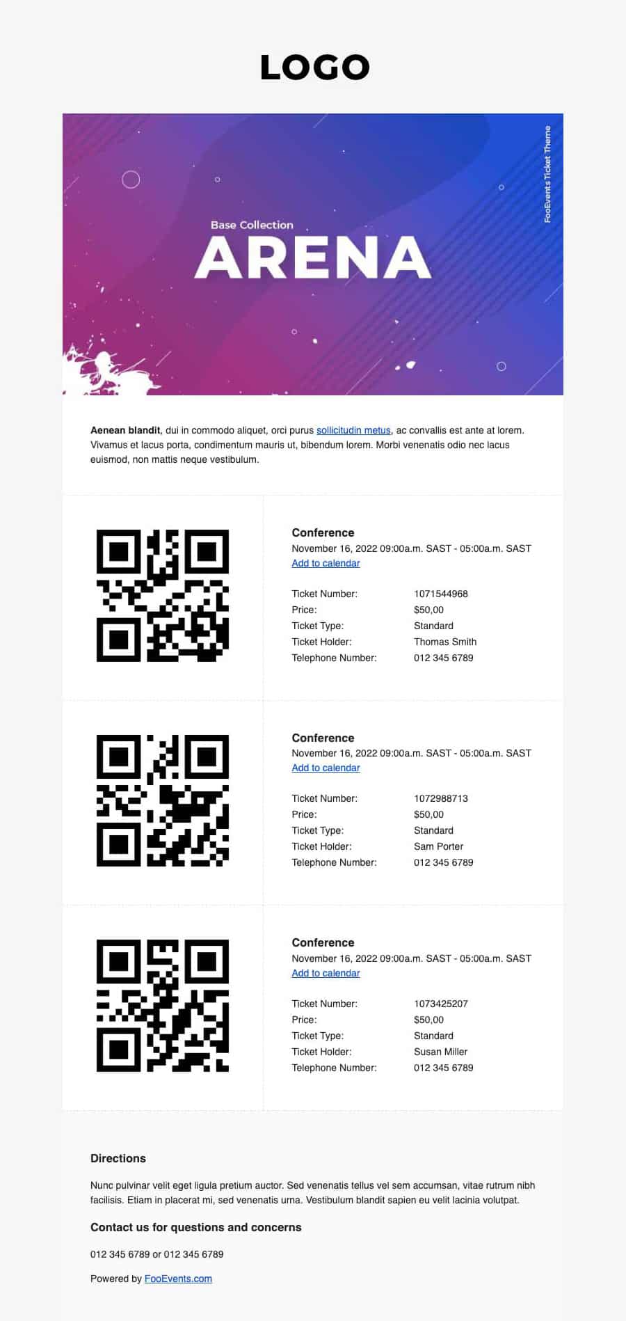 arena ticket